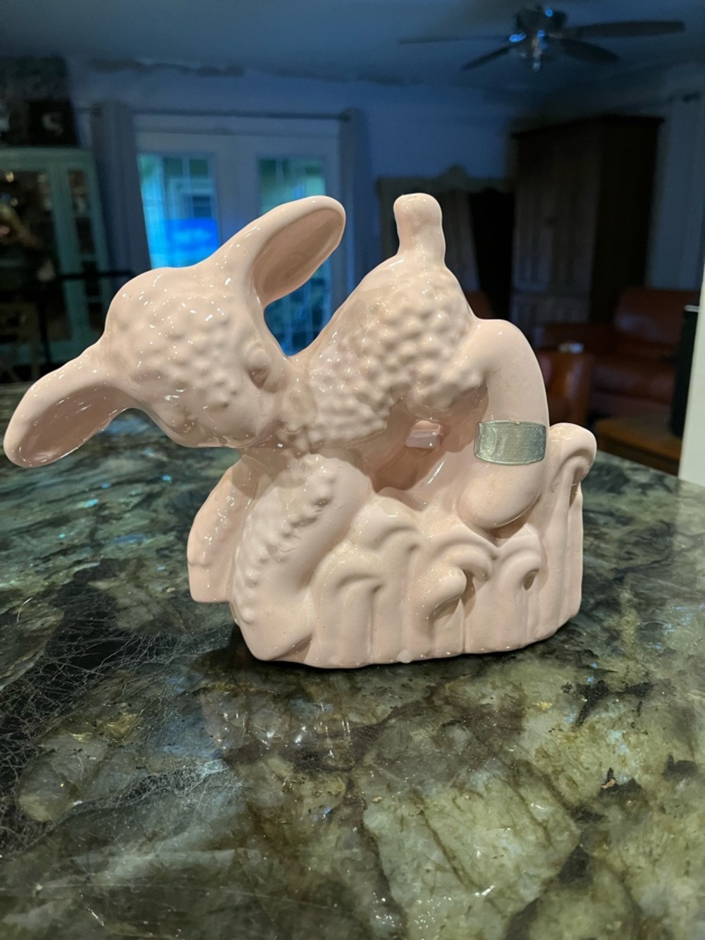Glossy Pink Ceramic Lamb Figurine Accent Piece